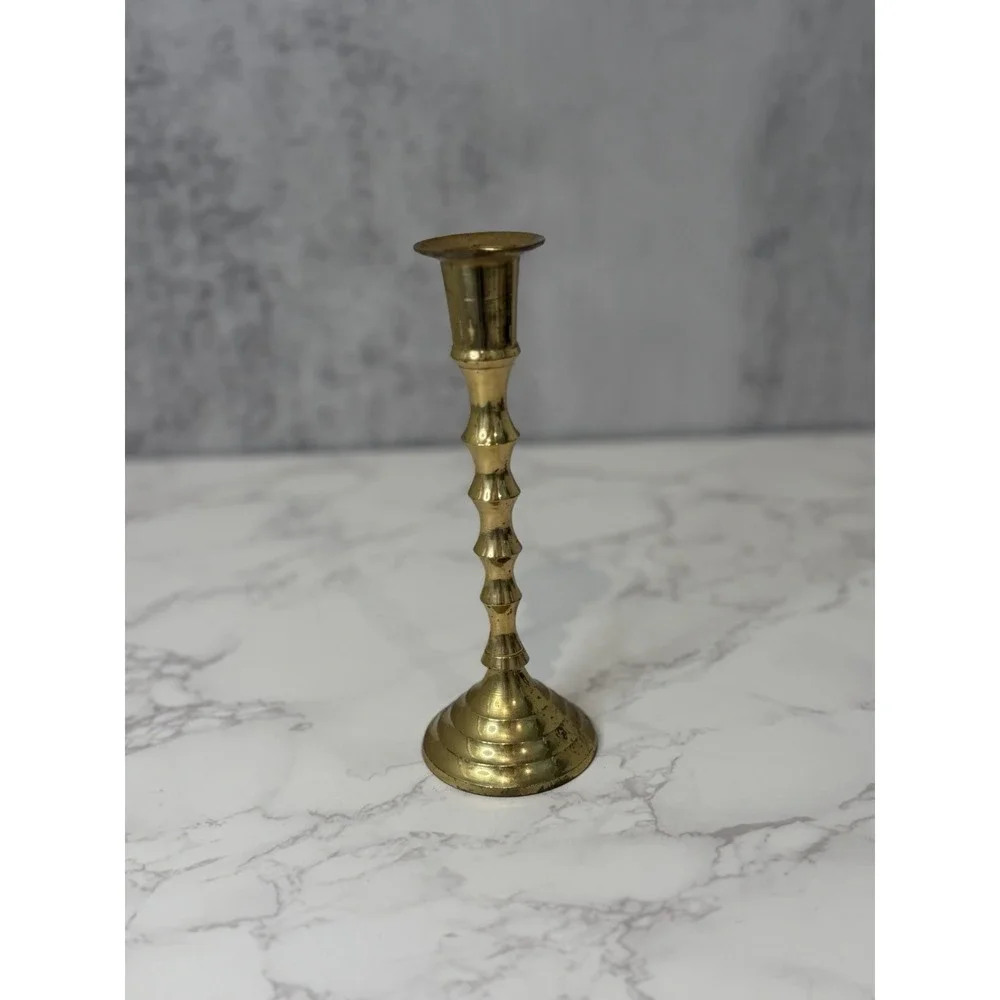 Vintage 7 Solid Brass Taper Candlestick Holder Turned Baluster Candle Stick MCM